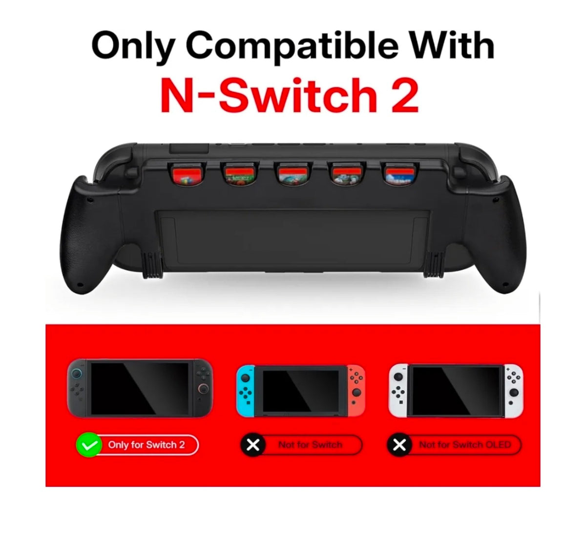 Nintendo Switch 2 Ergonomic Grip Case With 5 Game Storage Slots — NIB