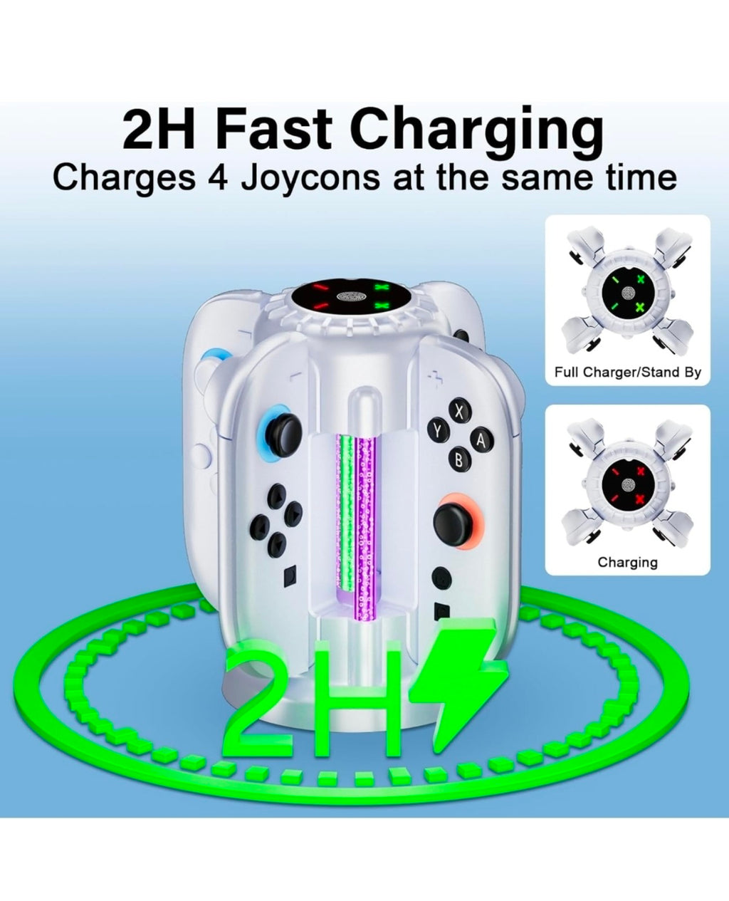 Nintendo Switch 2 RGB Joy-Con Fast Charger for 4 Joy-Con — White (New)