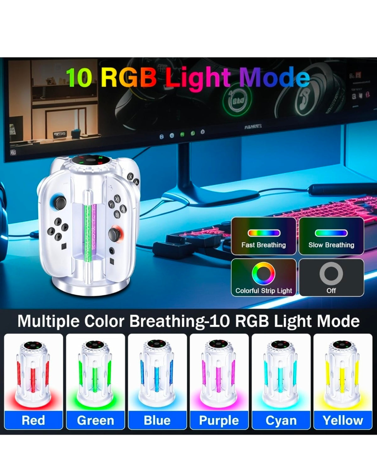 Nintendo Switch 2 RGB Joy-Con Fast Charger for 4 Joy-Con — White (New)