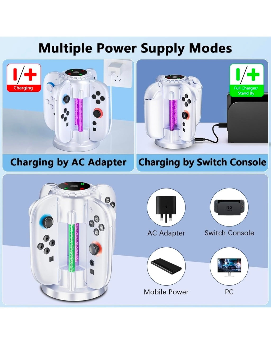 Nintendo Switch 2 RGB Joy-Con Fast Charger for 4 Joy-Con — White (New)