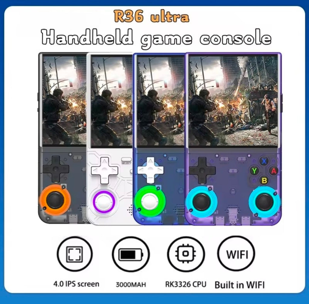 R36 Ultra Handheld — Transparent Black 64GB (+21,000 Games, New)