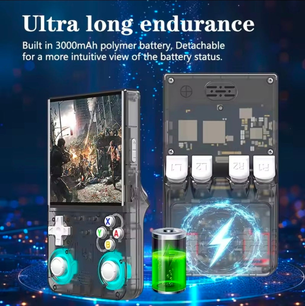 R36 Ultra Handheld — Transparent Black 64GB (+21,000 Games, New)