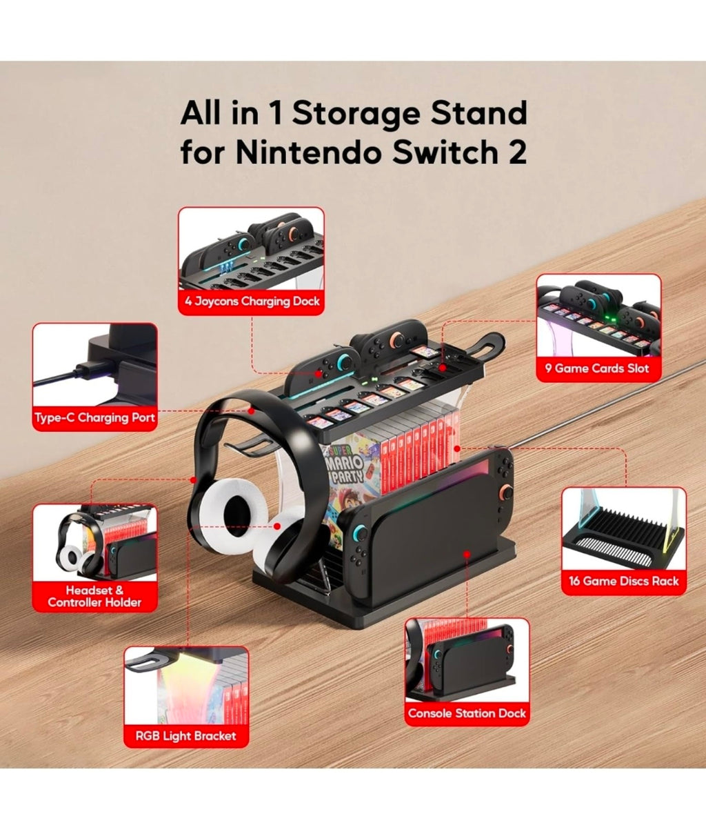 Nintendo Switch 2 Charging Storage Dock & Organizer — RGB (New)