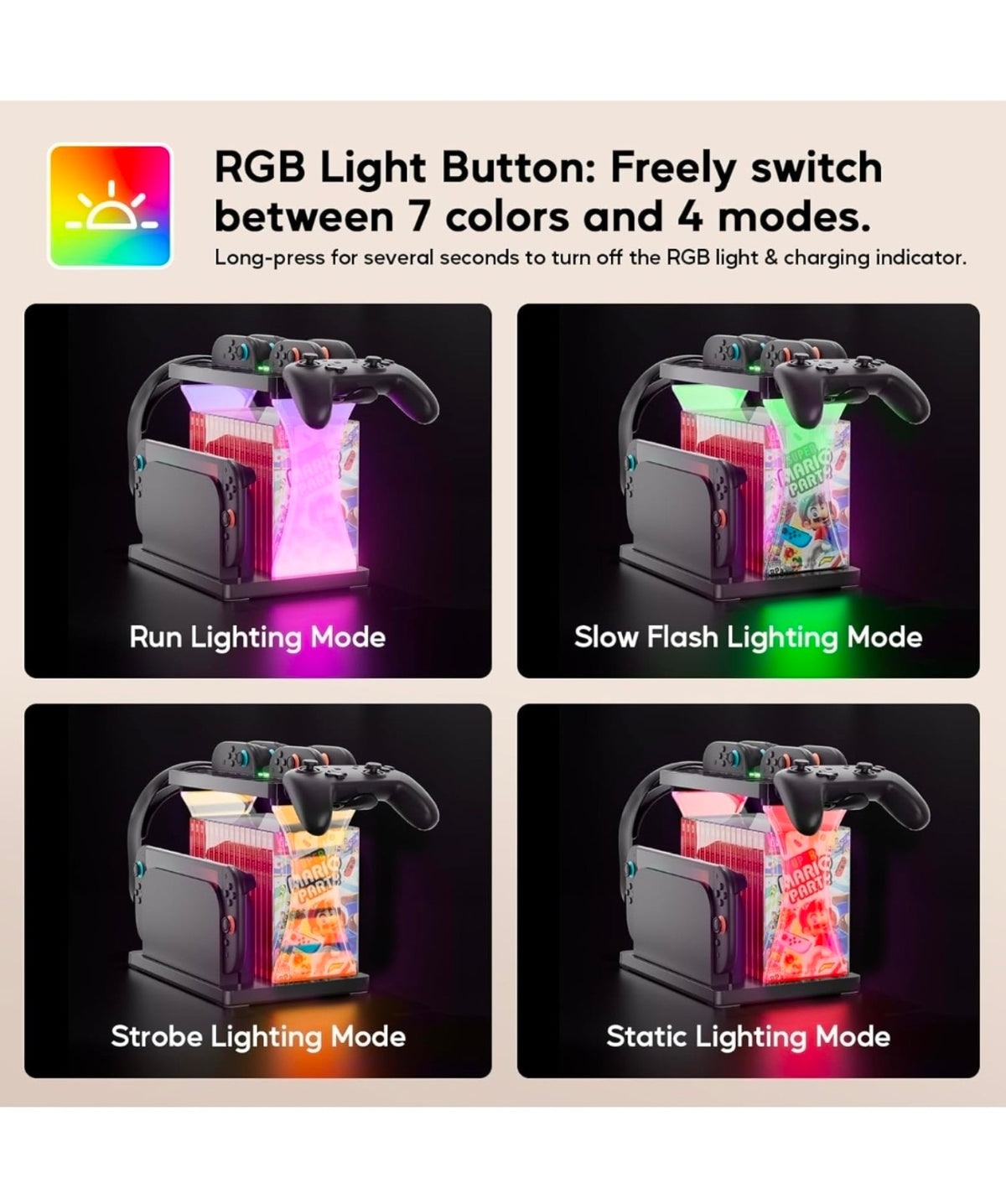 Nintendo Switch 2 Charging Storage Dock & Organizer — RGB (New)