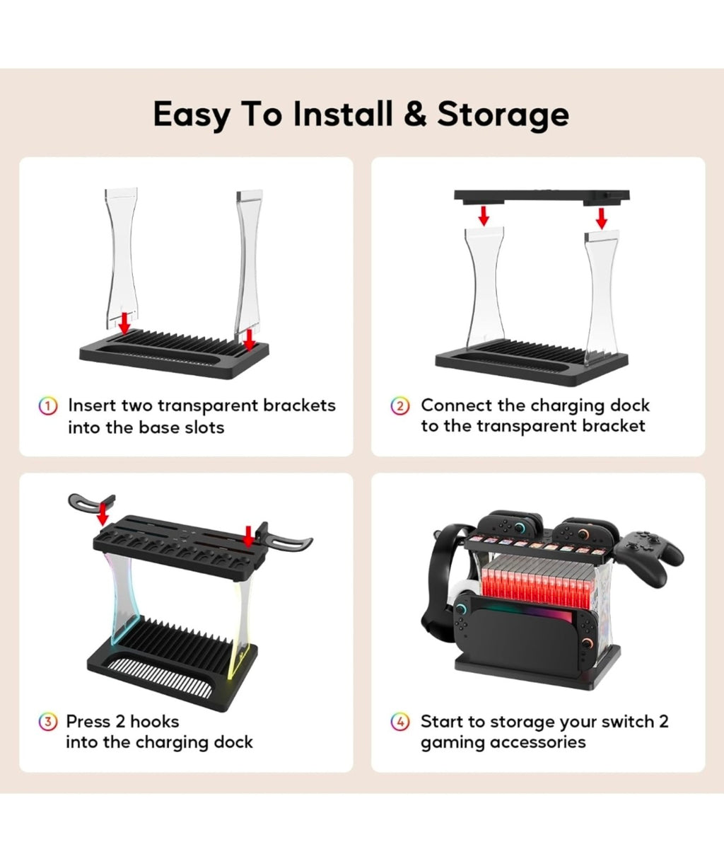 Nintendo Switch 2 Charging Storage Dock & Organizer — RGB (New)