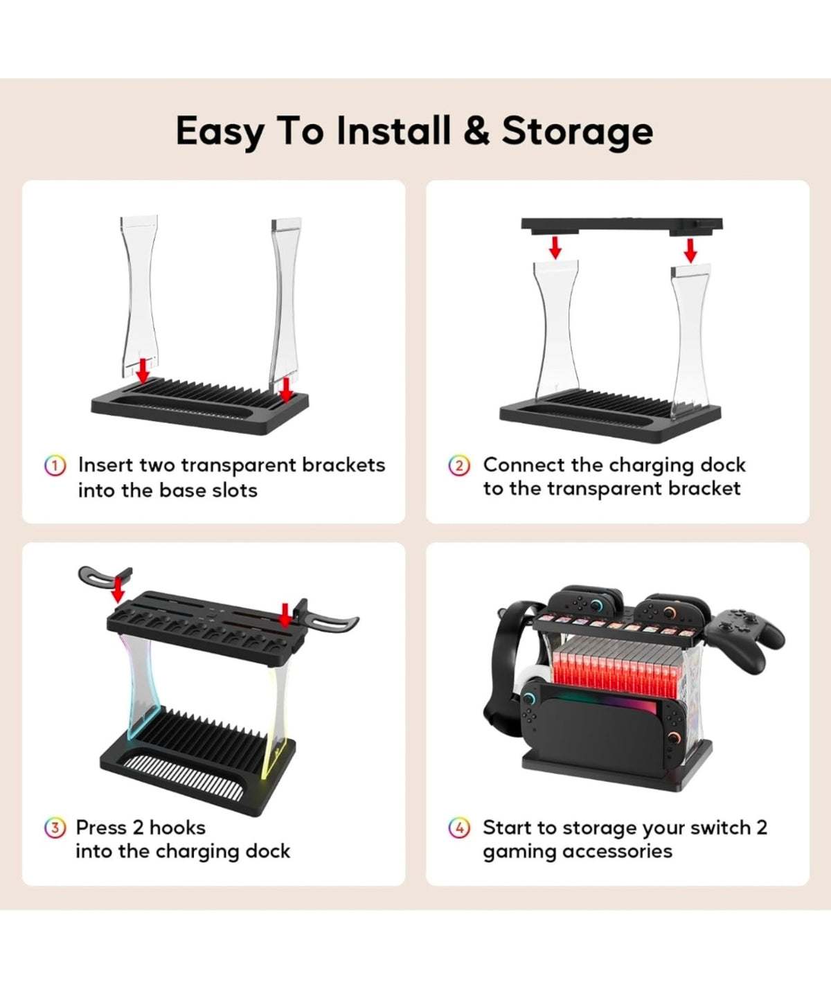 Nintendo Switch 2 Charging Storage Dock & Organizer — RGB (New)
