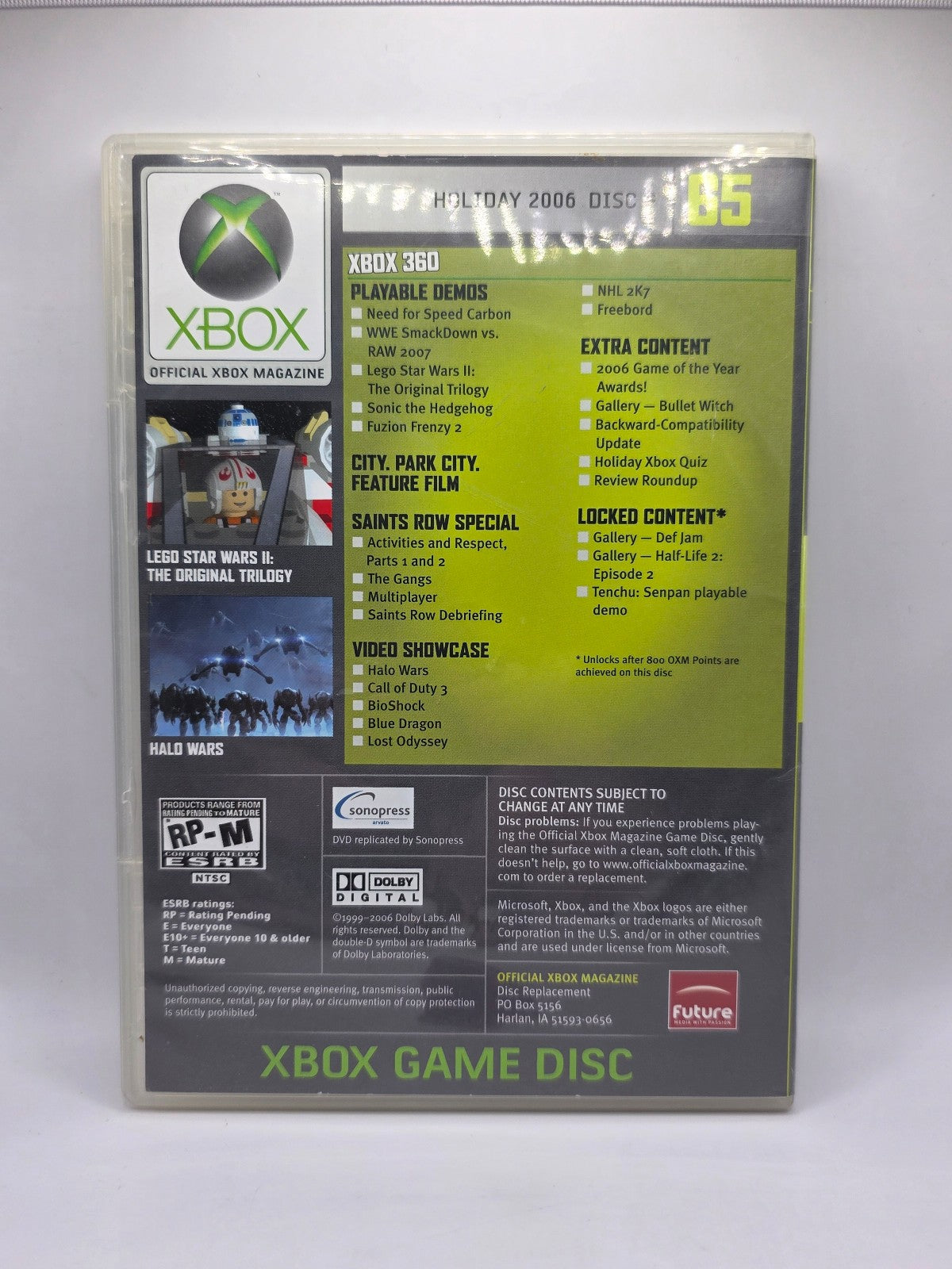 Xbox 360 Demo Disc #65 — SmackDown vs RAW, NFS Carbon, Sonic (CIB)